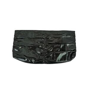 Amici Metallic Shiny Black Silver Shiny Metallic Pleated Ruched Zip Top Clutch